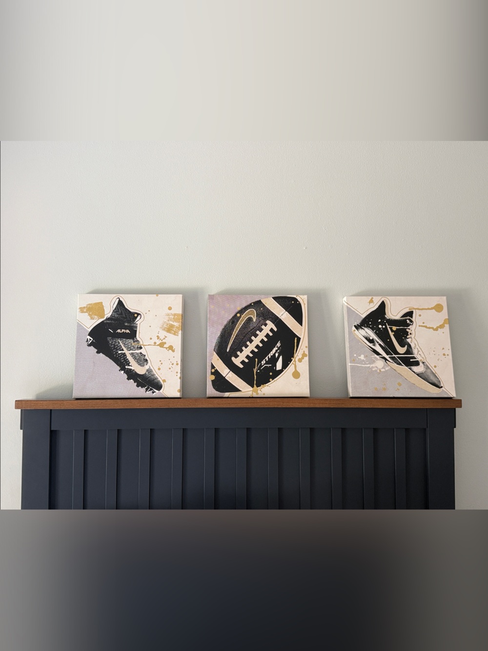 3 Piece Black & Gold Sports Canvas Trio Wall Art